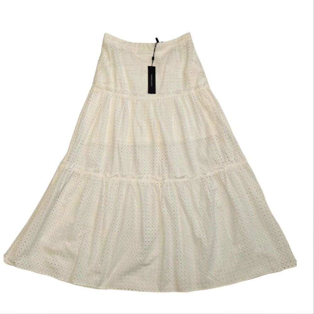 NWT BCBGMaxAzria White Cream Tiered Maxi Skirt for Casual Resort Wear 6